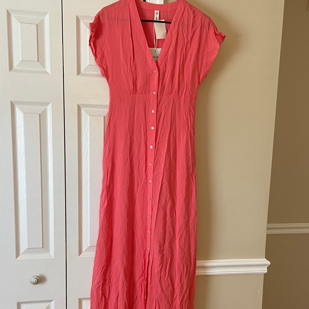 Only Coral Maxi Dress with Buttons